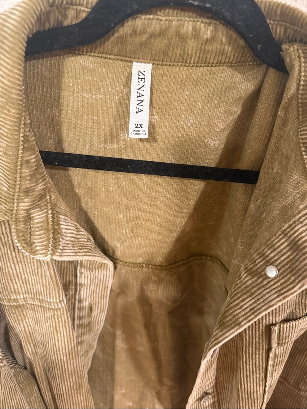 ZENANA MINERAL WASHED TAN CORDUROY JACKET 2X - Picture 3 of 4